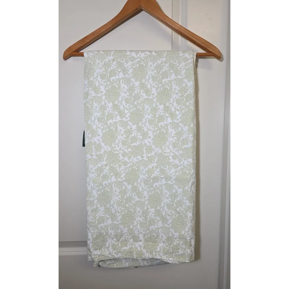 Vtg Lauren Ralph Lauren Jacobean Floral Sage‎ Green 100% Cotton Flat Sheet Queen